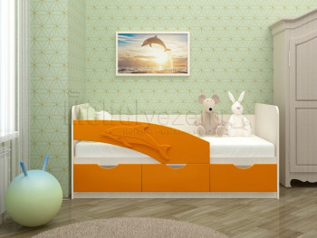 Дельфин-3 Кровать детская 3 ящика без ручек 1.8 Оранжевый глянец в Майском - majskij.mebel54.com | фото