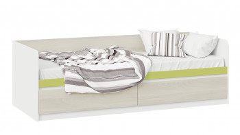 Кровать «Сканди» с 2 ящиками Дуб Гарден/Белый/Зеленый в Майском - majskij.mebel54.com | фото