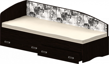 Кровать Софа-9 с мягкой спинкой с рисунком Милана (900х1900) Венге в Майском - majskij.mebel54.com | фото