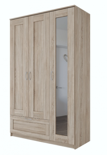 Шкаф трехдверный Сириус с зеркалом и 1 ящиком дуб сонома в Майском - majskij.mebel54.com | фото