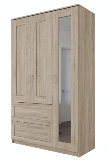 Шкаф трехдверный Сириус с зеркалом и 2 ящиками дуб сонома в Майском - majskij.mebel54.com | фото