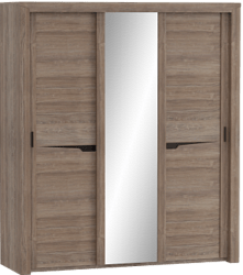 Шкаф трехдверный Соренто с раздвижными дверями Дуб стирлинг/Кофе структурный матовый в Майском - majskij.mebel54.com | фото